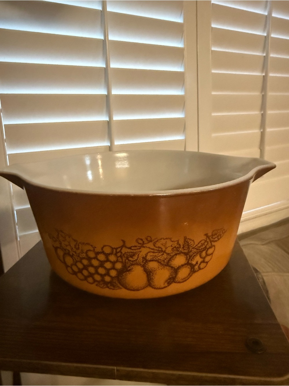 Vintage Pyrex Old Orchard Fruit Mixing Bowl with White Interior
